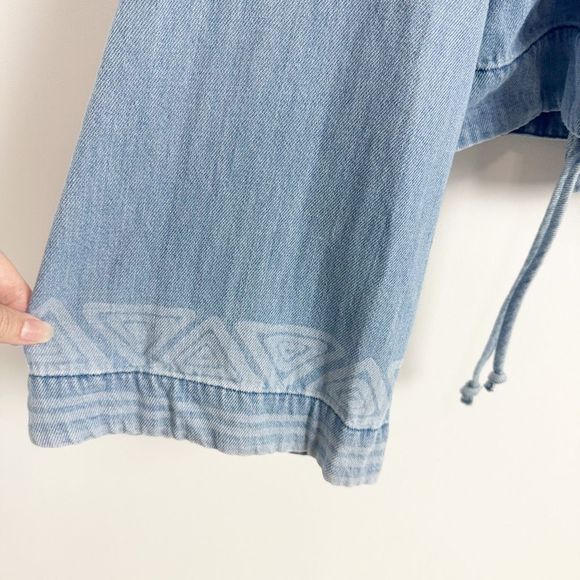CLOTH & STONE Wrap Crop Top Large Blue Denim Tie Long Flared Sleeve Aztec - Picture 3 of 10